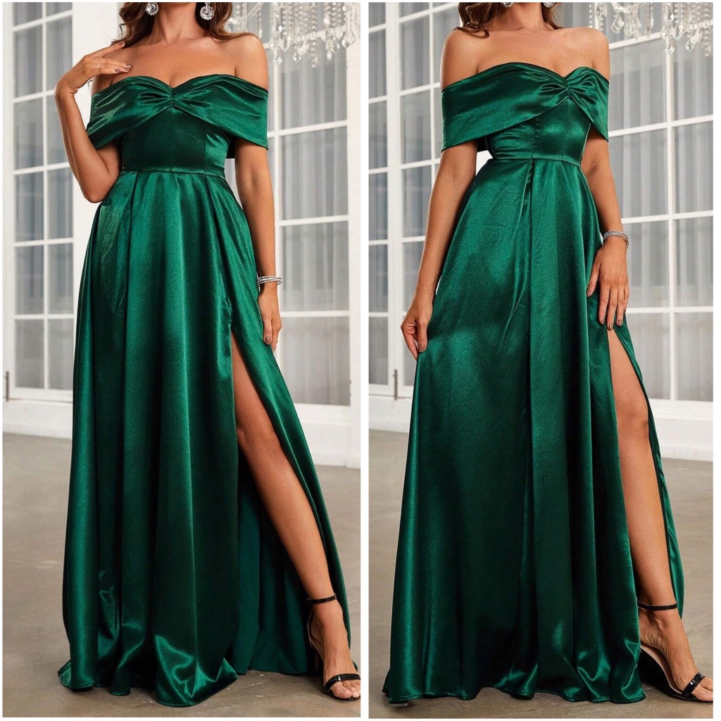 Luxe Satin Off Shoulder Wedding Formal Black Tie Dress